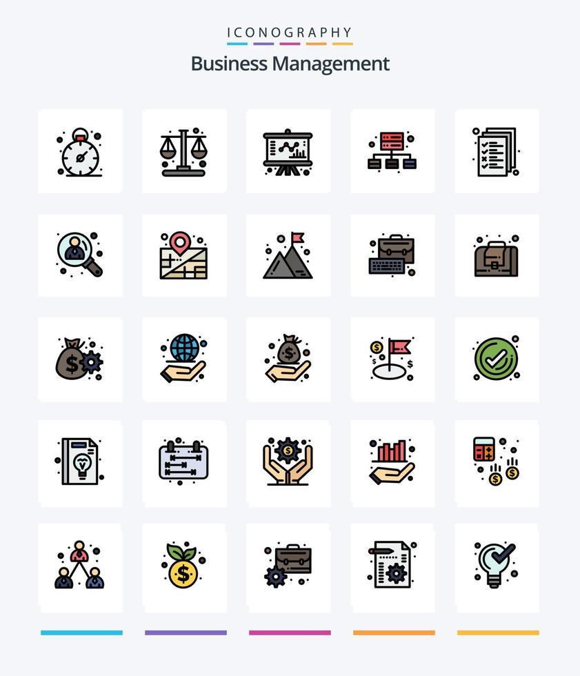 paquete de iconos rellenos de 25 líneas de gestión empresarial creativa, como gestión. documento. gráfico. negocio. administración vector