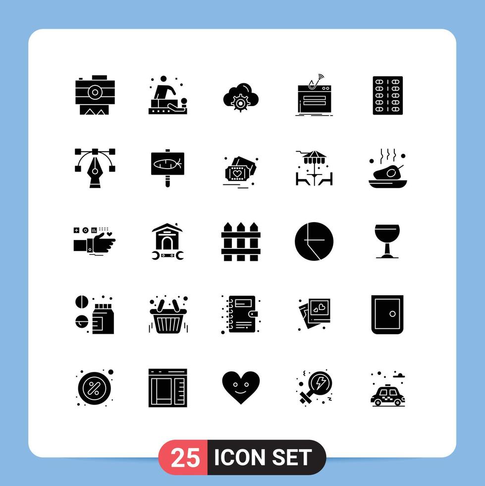 Universal Icon Symbols Group of 25 Modern Solid Glyphs of disease password cloud login fraud Editable Vector Design Elements