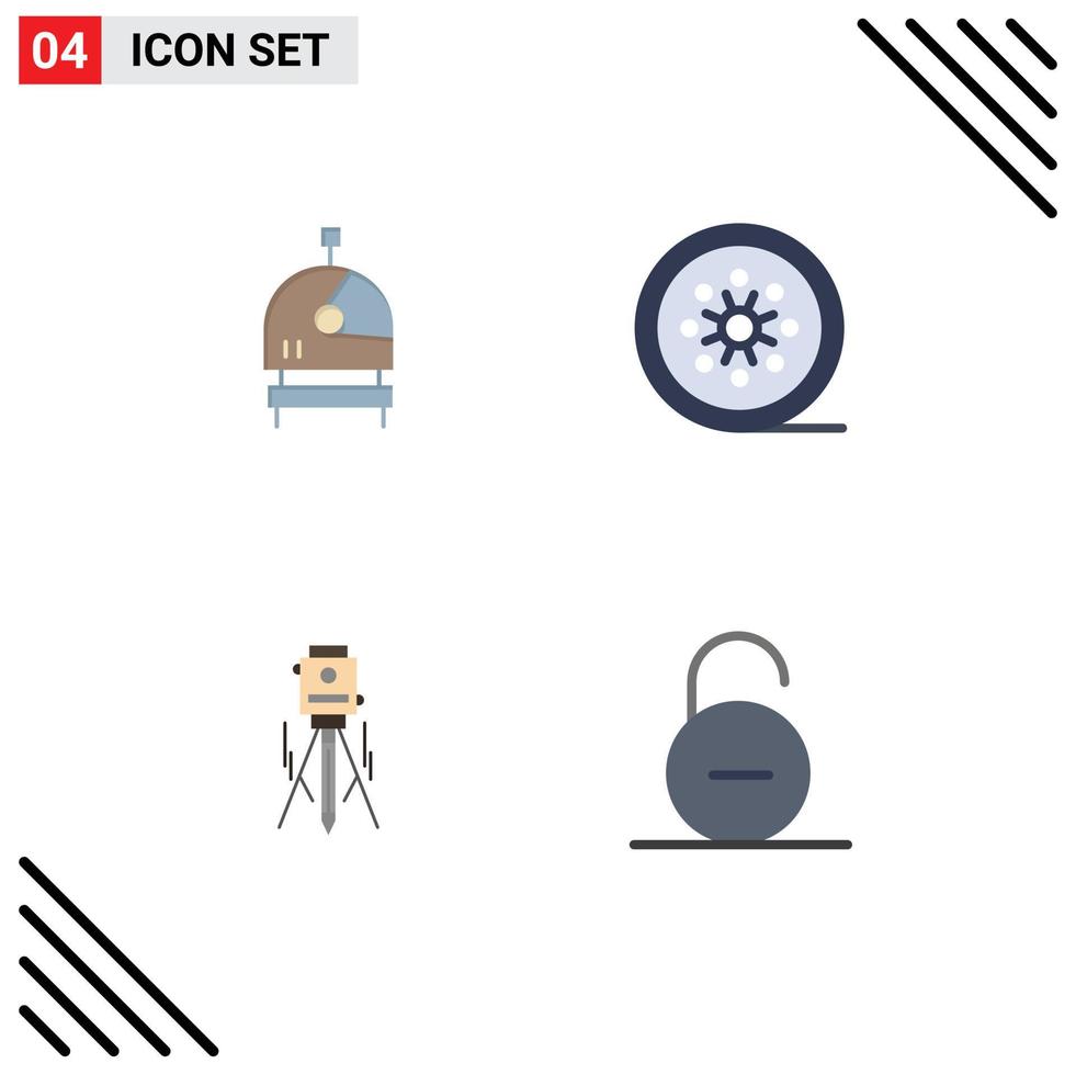 4 Universal Flat Icon Signs Symbols of astronaut building black film tape reel level Editable Vector Design Elements