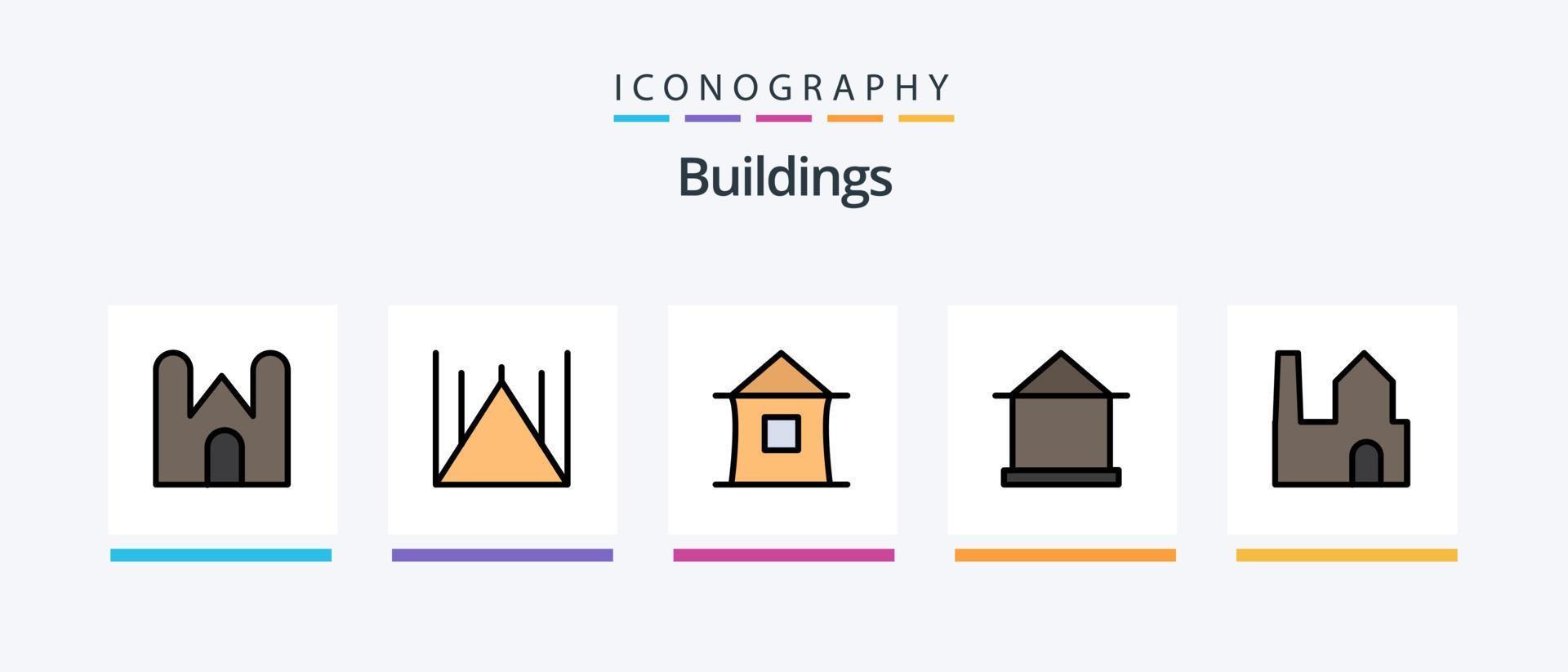 Buildings Line Filled 5 Icon Pack Including fortress. castle building. pakistan mosque. castle. hut. Creative Icons Design vector
