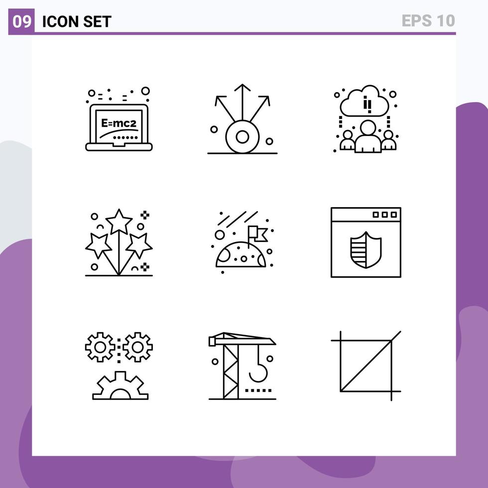 Set of 9 Commercial Outlines pack for browser moon learning flag party Editable Vector Design Elements