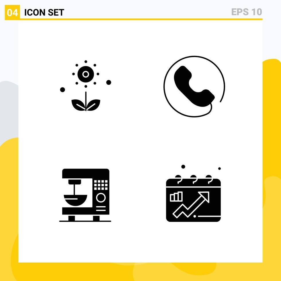 Solid Glyph Pack of 4 Universal Symbols of flora electric nature call machine Editable Vector Design Elements