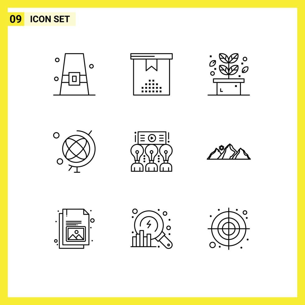 Set of 9 Modern UI Icons Symbols Signs for presentation globe present geography spa Editable Vector Design Elements