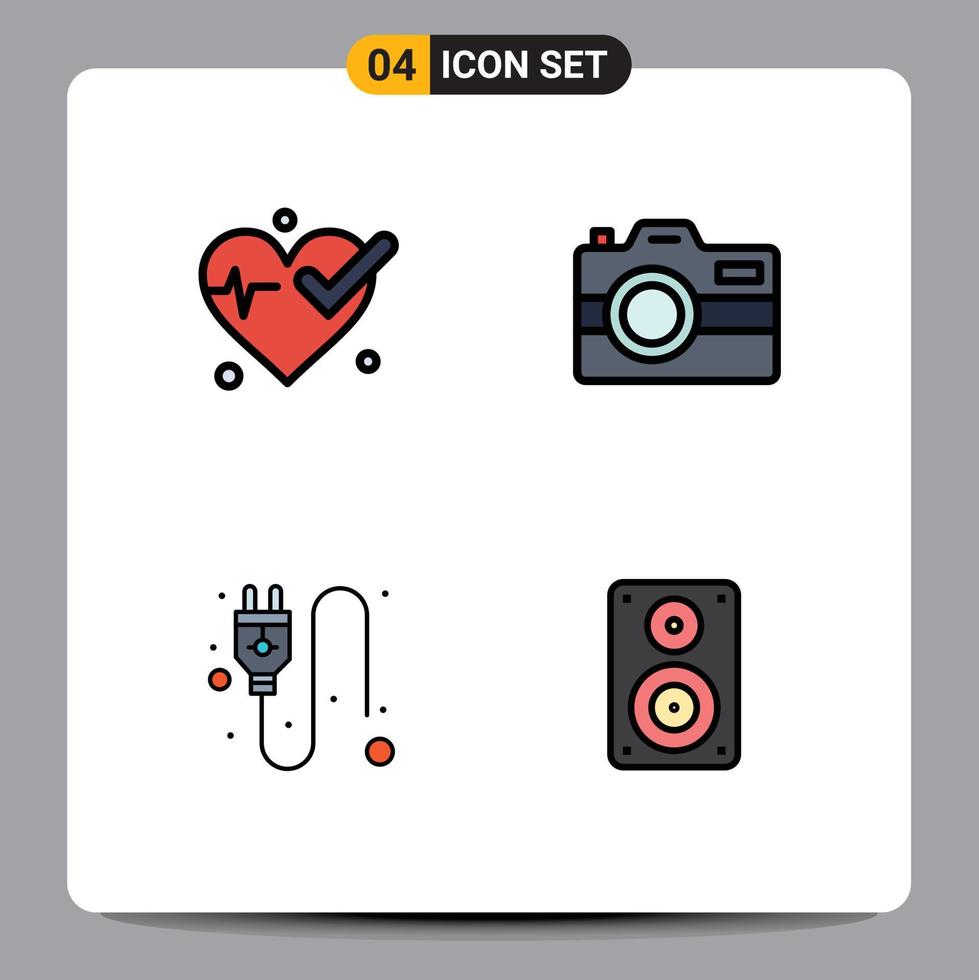 4 Universal Filledline Flat Color Signs Symbols of medical socket camera technology hifi Editable Vector Design Elements