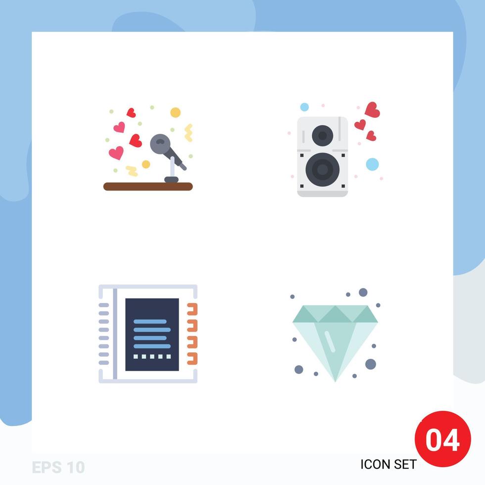 Set of 4 Vector Flat Icons on Grid for marriage book reception music contacts Editable Vector Design Elements