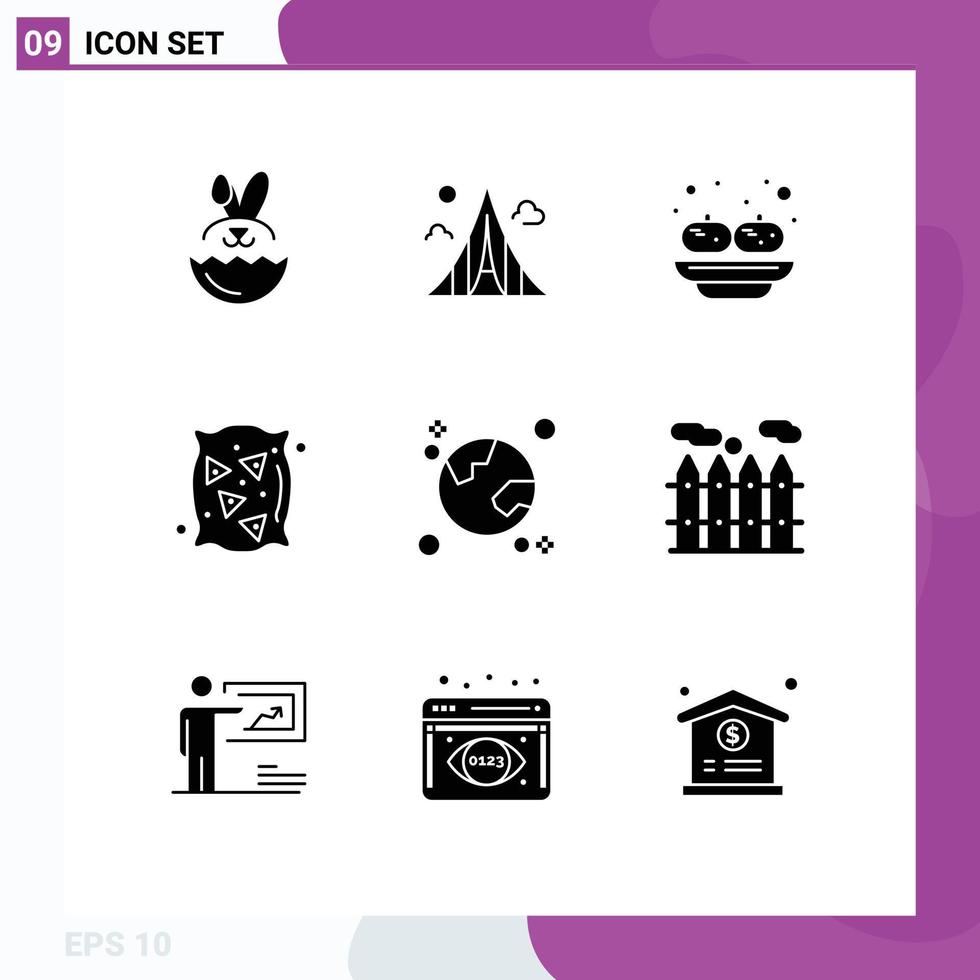 Editable Vector Line Pack of 9 Simple Solid Glyphs of earth wheat food wheat bag Editable Vector Design Elements