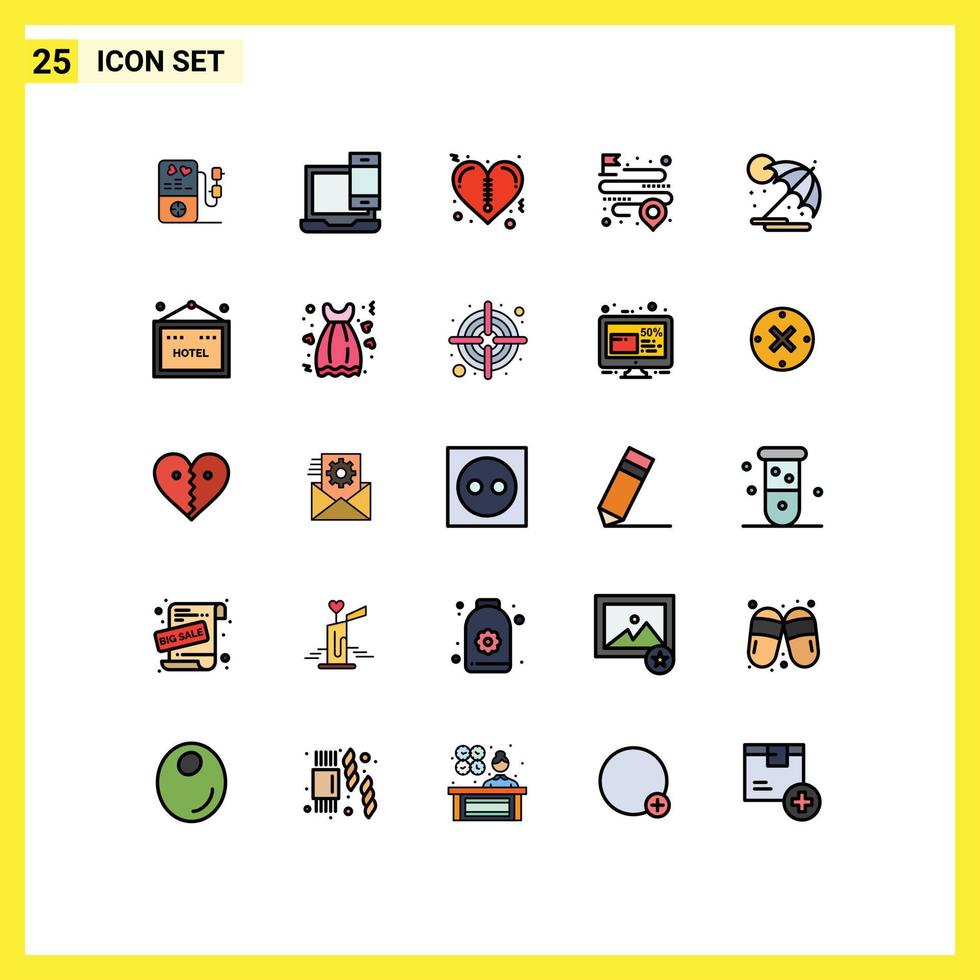 Set of 25 Modern UI Icons Symbols Signs for umbrella summer heart route location Editable Vector Design Elements
