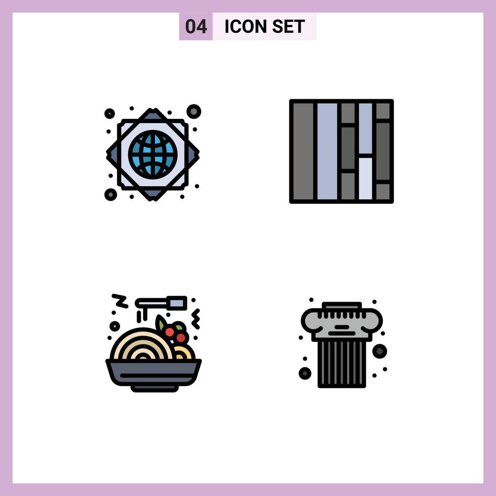 Pictogram Set of 4 Simple Filledline Flat Colors of global infrastructure cultural layout food greek Editable Vector Design Elements