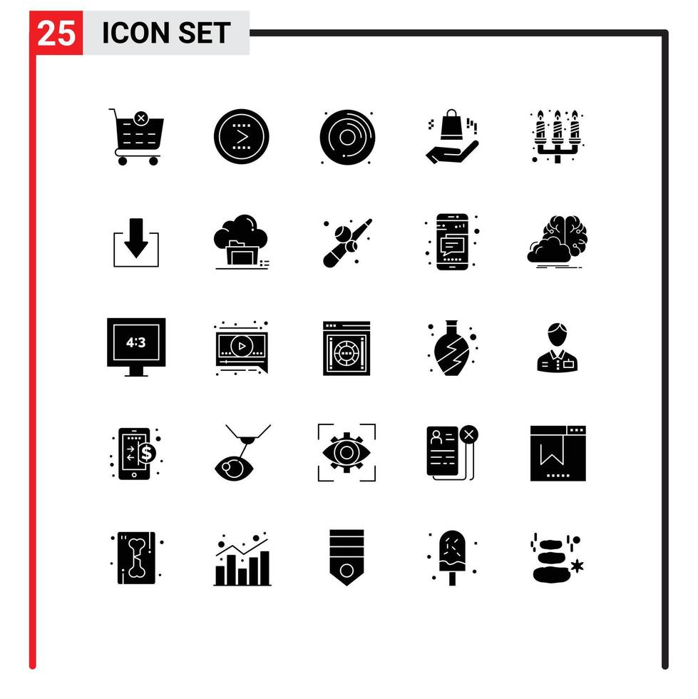 25 Creative Icons Modern Signs and Symbols of flame candle cd shopping bag ahnd Editable Vector Design Elements