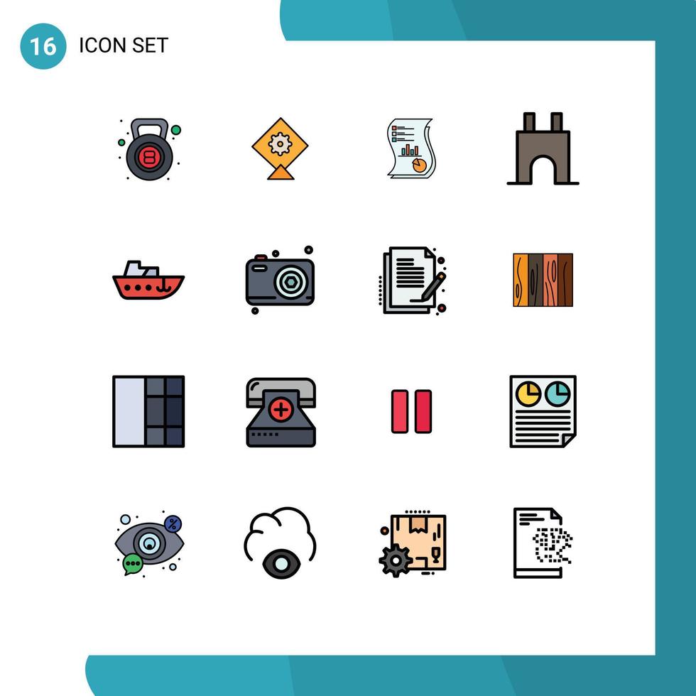 16 Universal Flat Color Filled Line Signs Symbols of medieval castle tower business castle building report Editable Creative Vector Design Elements