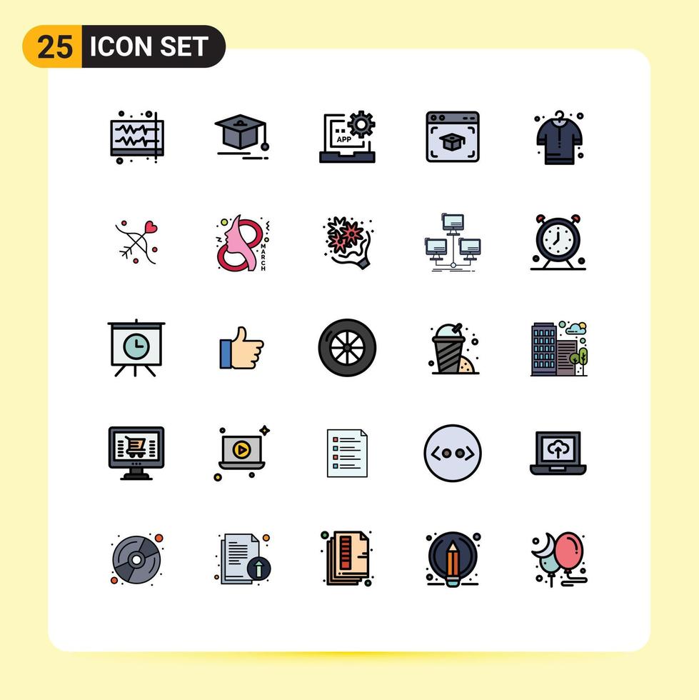 25 Universal Filled line Flat Colors Set for Web and Mobile Applications buy education app cap programming Editable Vector Design Elements
