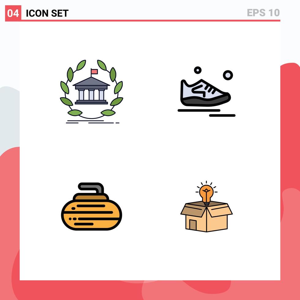 Pictogram Set of 4 Simple Filledline Flat Colors of bank running university shoes bowls Editable Vector Design Elements