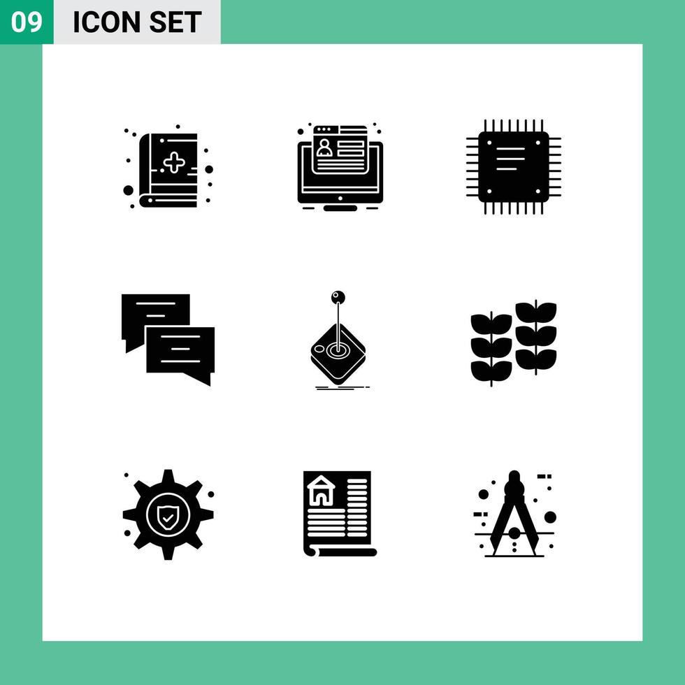 Set of 9 Commercial Solid Glyphs pack for gaming arcade circuit board message chat Editable Vector Design Elements