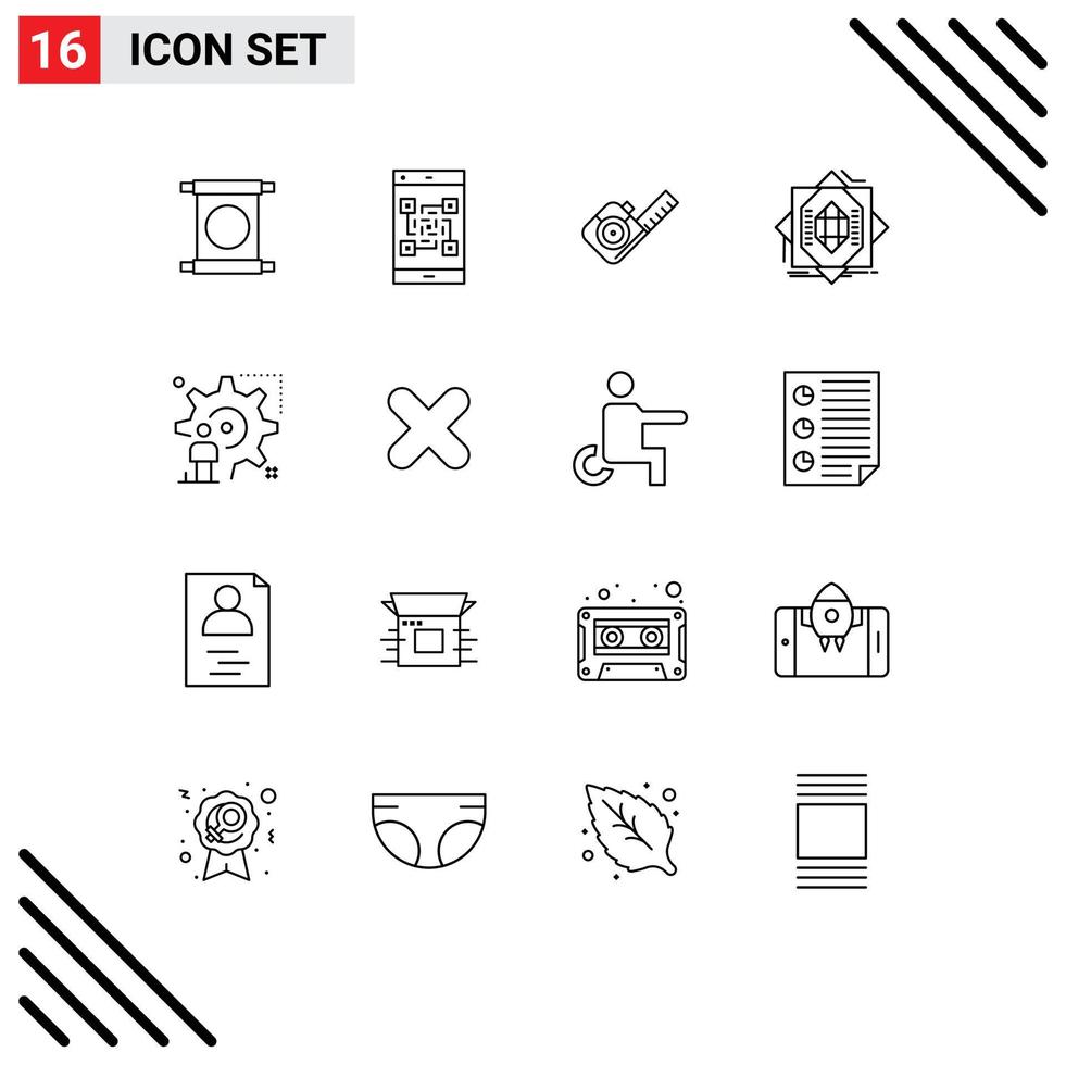 Editable Vector Line Pack of 16 Simple Outlines of forming fabrication scanner core tool Editable Vector Design Elements