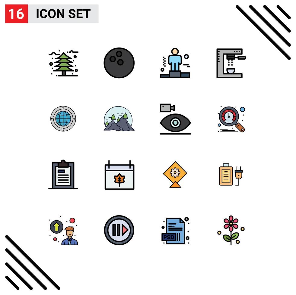 Group of 16 Flat Color Filled Lines Signs and Symbols for business machine competitive food drinks Editable Creative Vector Design Elements