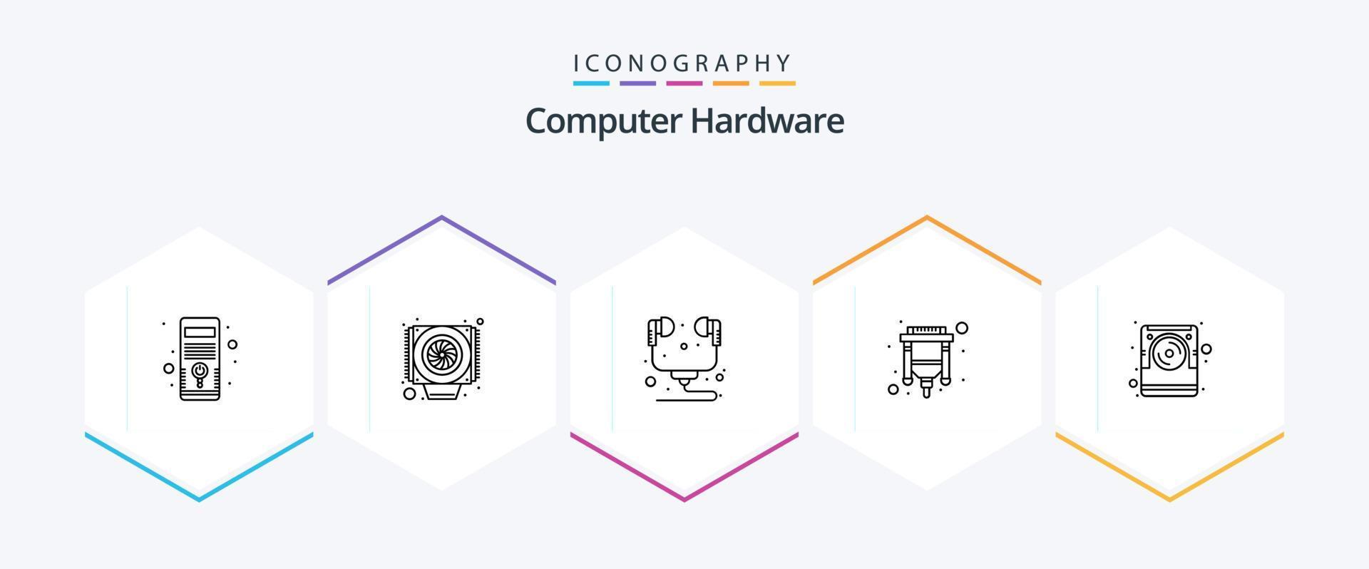 Computer Hardware 25 Line icon pack including disk. computer. hardware. hdmi. connector vector