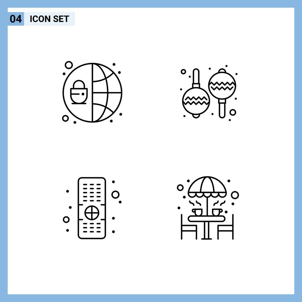 Set of 4 Modern UI Icons Symbols Signs for network chair instrument control furniture Editable Vector Design Elements