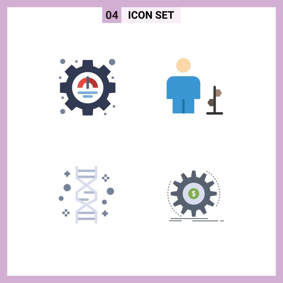 conjunto de 4 iconos de interfaz de usuario modernos símbolos signos para eficiencia cromosoma productividad dirección gen elementos de diseño vectorial editables vector