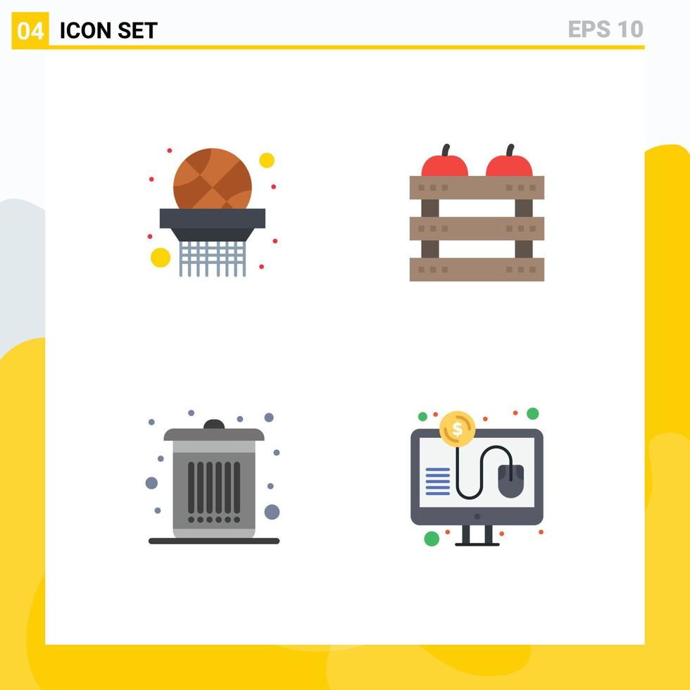 Modern Set of 4 Flat Icons and symbols such as basket ball dustbin apple food waste Editable Vector Design Elements