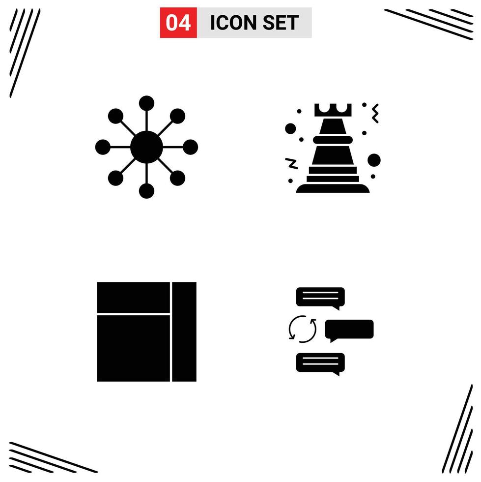 Set of 4 Modern UI Icons Symbols Signs for network layout pawn rock chatting Editable Vector Design Elements