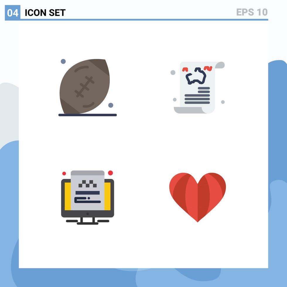 Pack of 4 Modern Flat Icons Signs and Symbols for Web Print Media such as american football guide game news traveling Editable Vector Design Elements