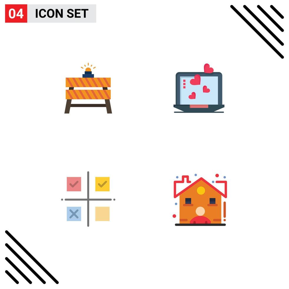 Modern Set of 4 Flat Icons Pictograph of barrier business closed love priorities Editable Vector Design Elements
