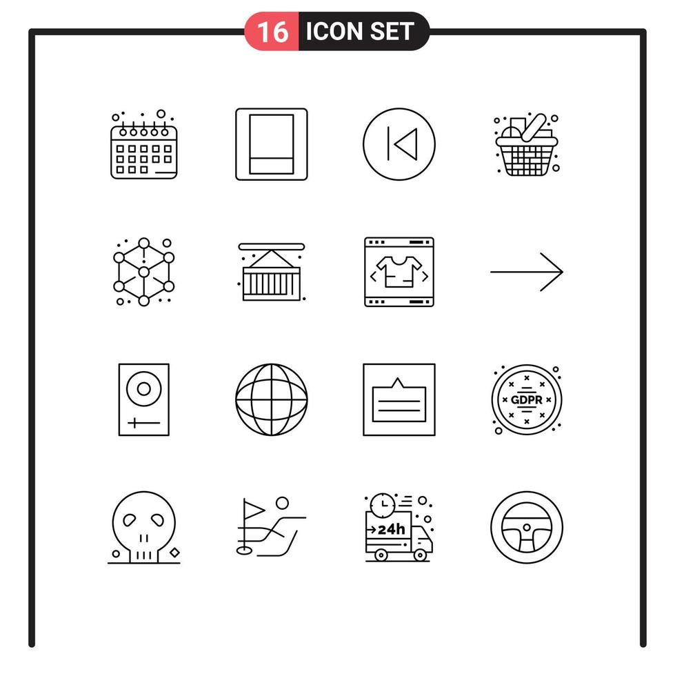 Universal Icon Symbols Group of 16 Modern Outlines of modeling items arrows kitchen grocery Editable Vector Design Elements