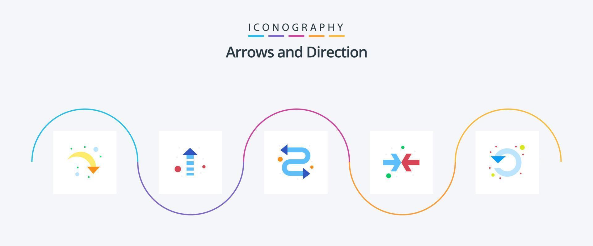 paquete de iconos de flecha plana 5 que incluye arriba. izquierda. repetir. actualizar. encogerse vector