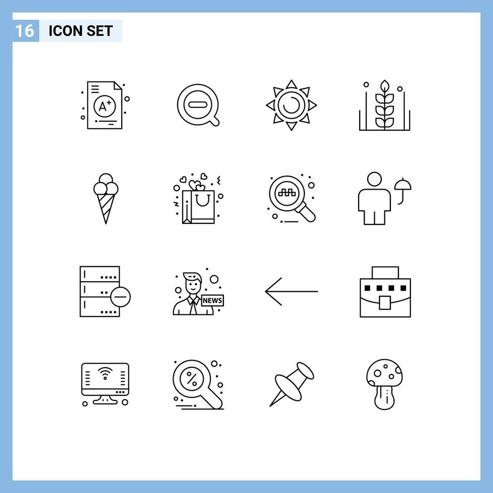 Pack of 16 Modern Outlines Signs and Symbols for Web Print Media such as ice cream wheat beach thanksgiving food Editable Vector Design Elements