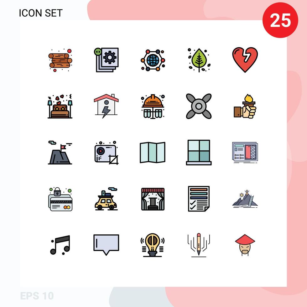 Group of 25 Modern Filled line Flat Colors Set for tree leaf communication birch internet of things Editable Vector Design Elements