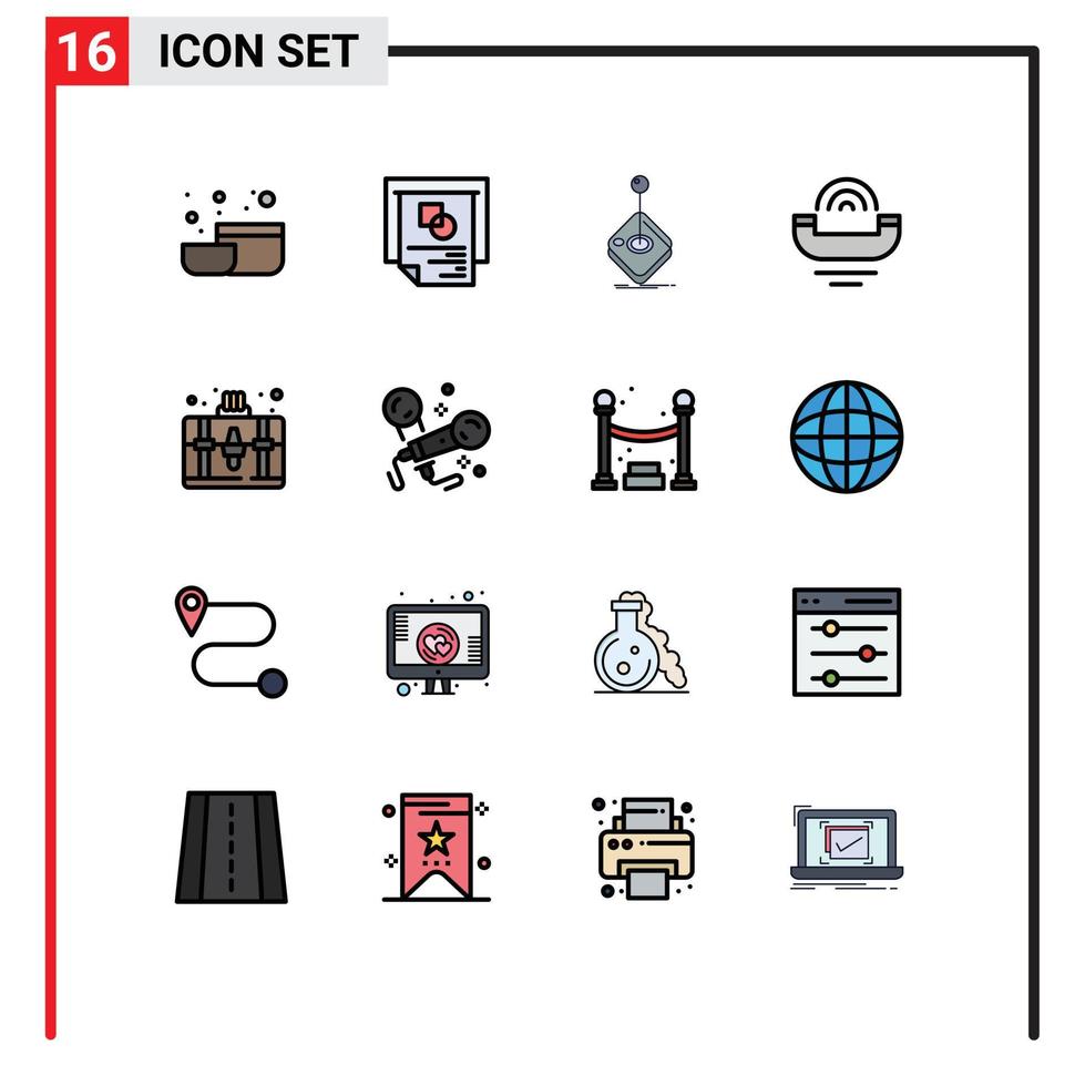 grupo de símbolos de iconos universales de 16 líneas llenas de colores planos modernos de dispositivos de productividad de juegos de soporte de bolsos elementos de diseño de vectores creativos editables
