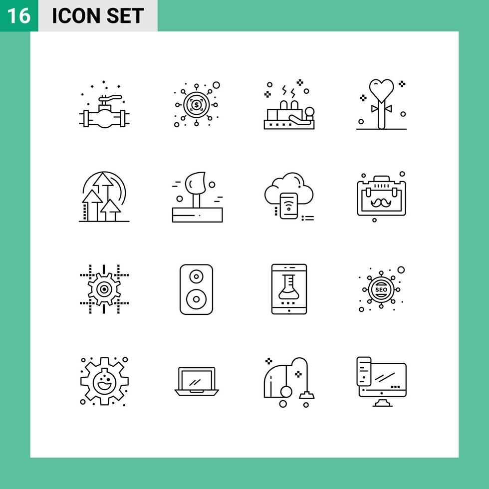 16 Outline concept for Websites Mobile and Apps management holiday cupping heart celebration Editable Vector Design Elements