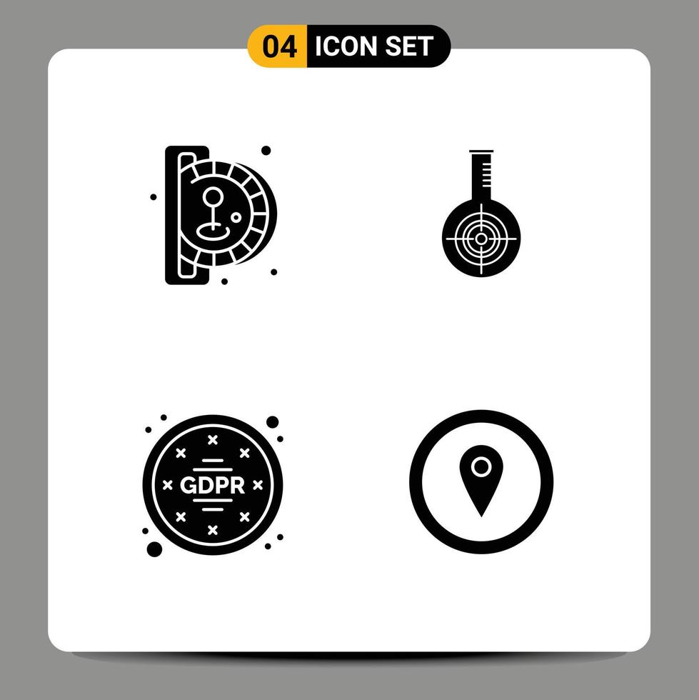 Modern Set of 4 Solid Glyphs and symbols such as insert coin gdpr play reaction regulations Editable Vector Design Elements
