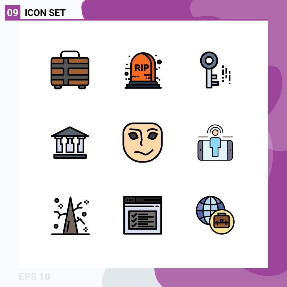 Filledline Flat Color Pack of 9 Universal Symbols of engagement face security emotion mony Editable Vector Design Elements