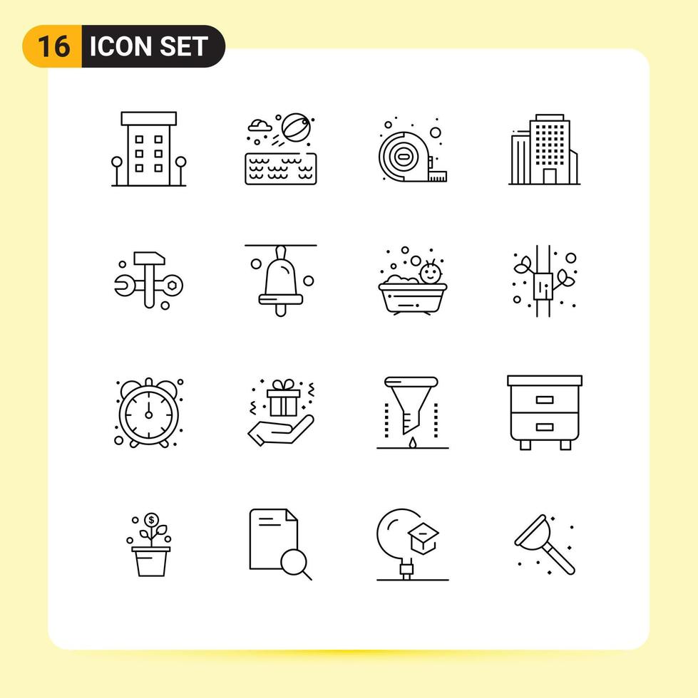 Mobile Interface Outline Set of 16 Pictograms of it solutions databases measuring computing office Editable Vector Design Elements