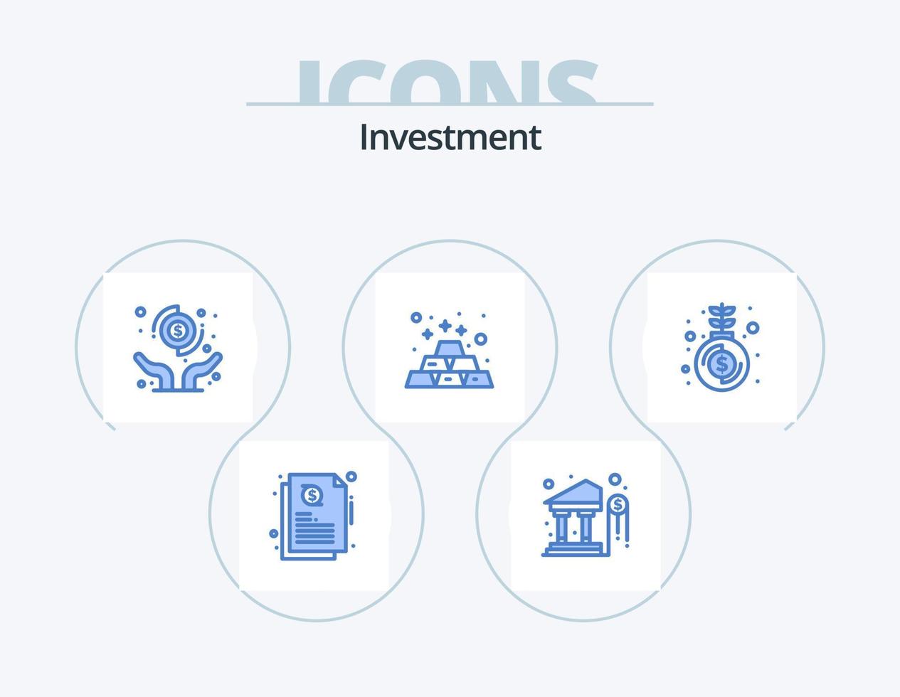 paquete de iconos azul de inversión 5 diseño de iconos. dinero. fondo. las manos. inversión. oro vector