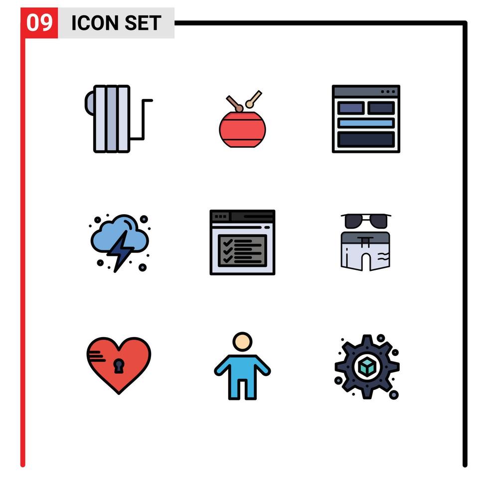 9 Thematic Vector Filledline Flat Colors and Editable Symbols of internet power communication energy info Editable Vector Design Elements
