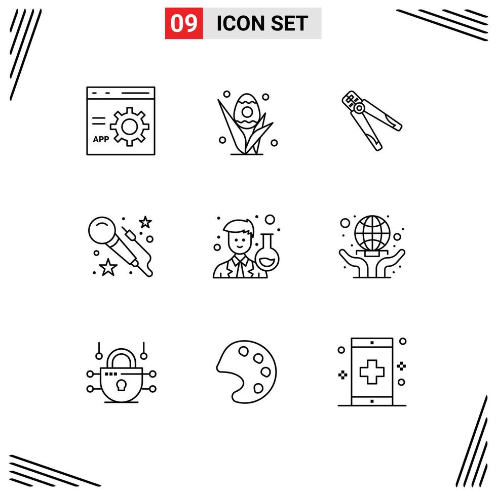 Modern Set of 9 Outlines and symbols such as art voice easter work crimping Editable Vector Design Elements