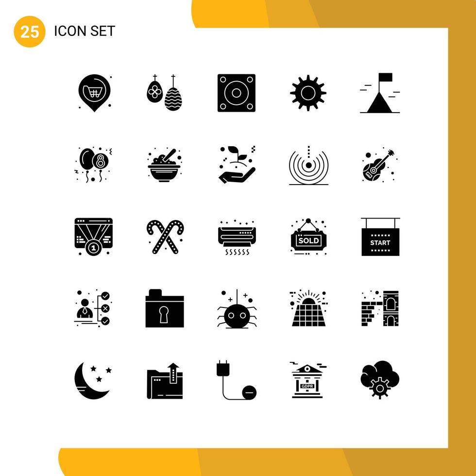 Pictogram Set of 25 Simple Solid Glyphs of nature adventure devices setting cogs Editable Vector Design Elements