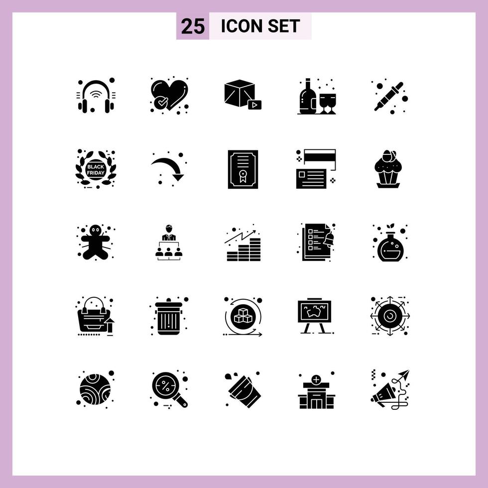 Group of 25 Solid Glyphs Signs and Symbols for color picker glass like birthday box Editable Vector Design Elements