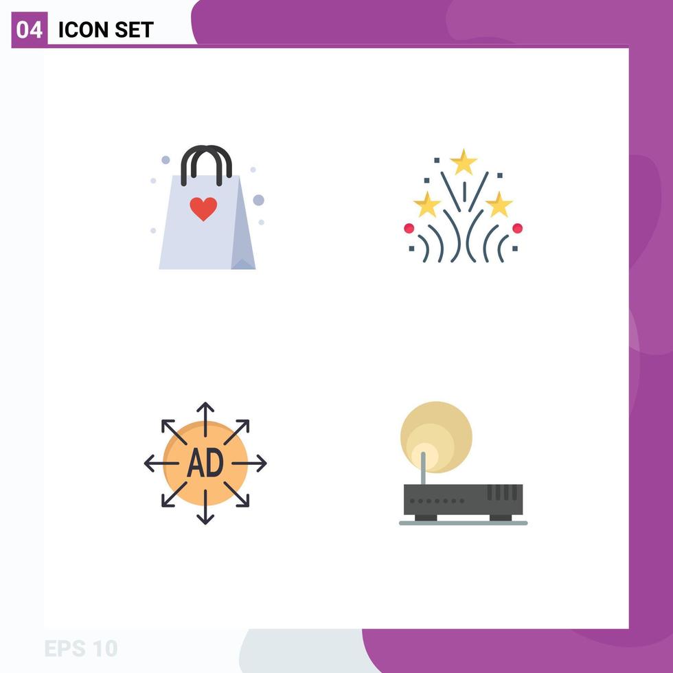 Pictogram Set of 4 Simple Flat Icons of shopping submission bag love ad Editable Vector Design Elements