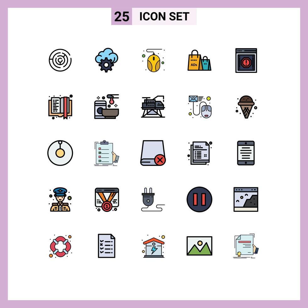 Modern Set of 25 Filled line Flat Colors and symbols such as internet shopping computer shopping ad bag Editable Vector Design Elements