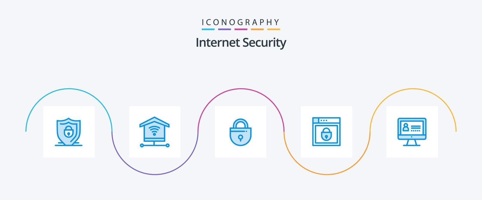 Internet Security Blue 5 Icon Pack Including internet. lock. web security. password vector