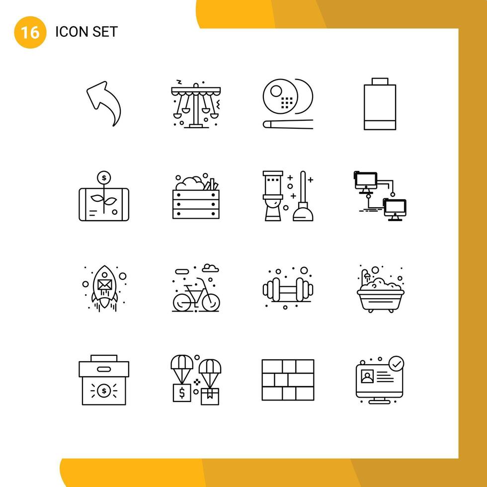 Group of 16 Outlines Signs and Symbols for economy power entertainment electric sports Editable Vector Design Elements