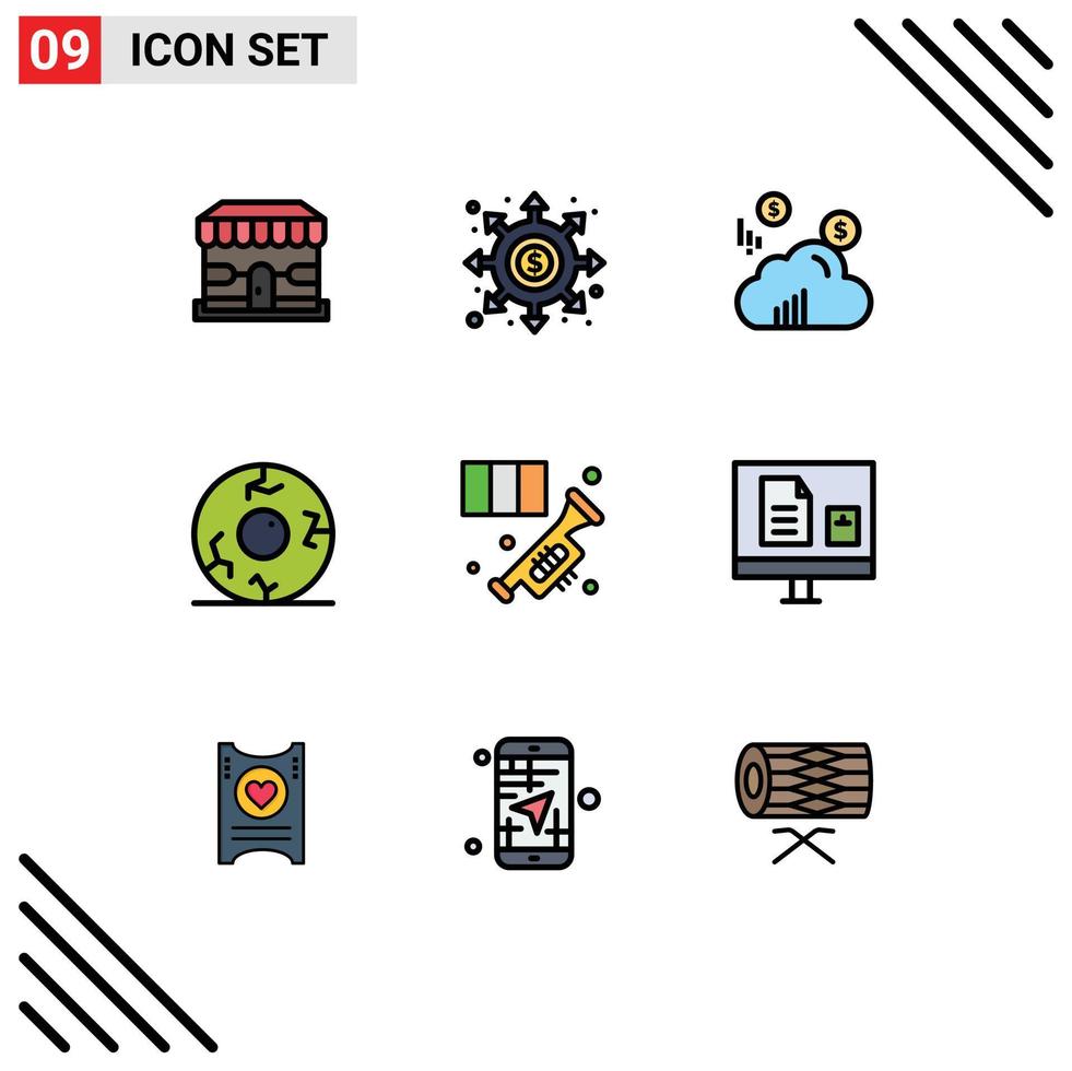 Set of 9 Modern UI Icons Symbols Signs for horn horror wormhole halloween eye Editable Vector Design Elements