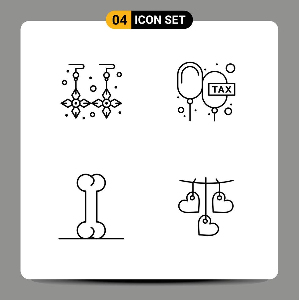 Mobile Interface Line Set of 4 Pictograms of drop bone gold floating heart Editable Vector Design Elements
