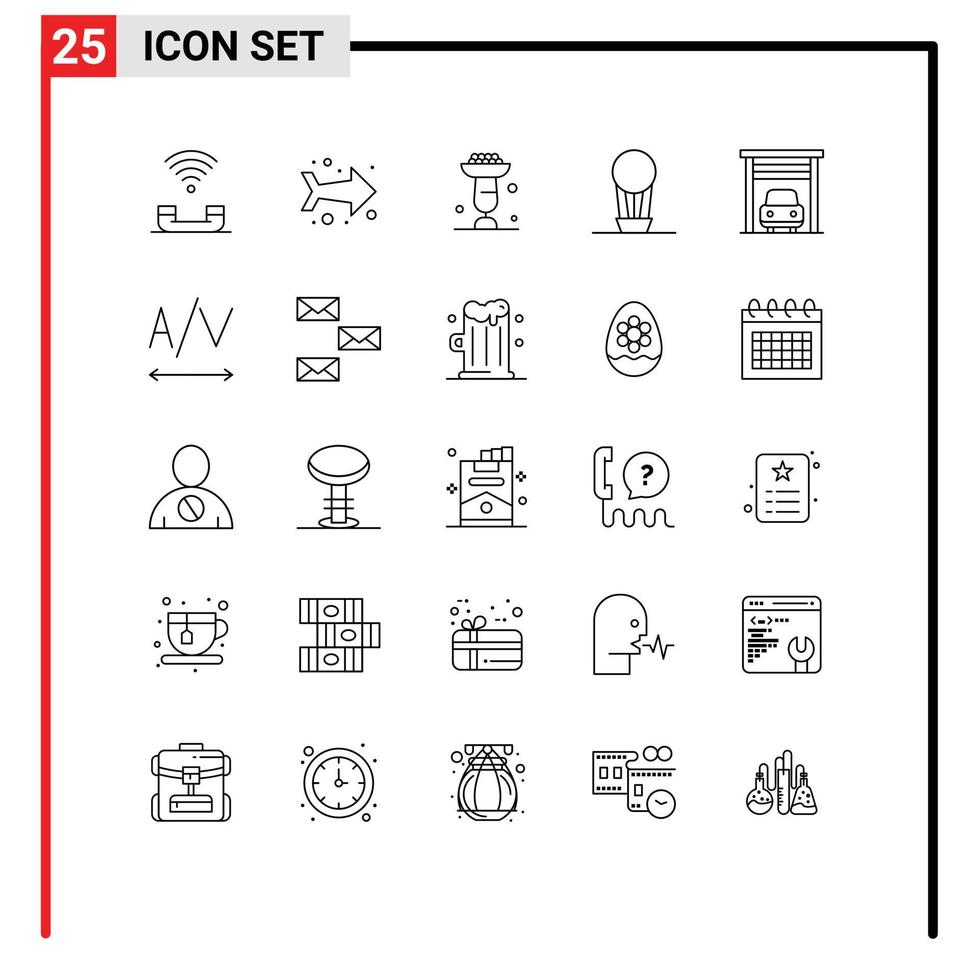Pictogram Set of 25 Simple Lines of garage hot baking balloon stand Editable Vector Design Elements