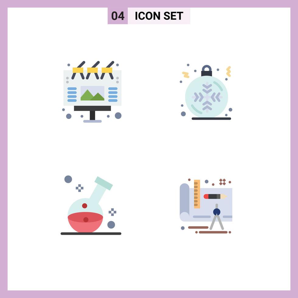 4 Universal Flat Icons Set for Web and Mobile Applications ad healthcare outdoor snowflake laboratory Editable Vector Design Elements