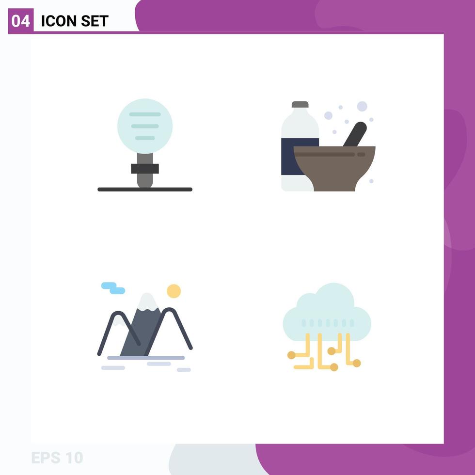 Universal Icon Symbols Group of 4 Modern Flat Icons of biology protein laboratory bottle mountain Editable Vector Design Elements