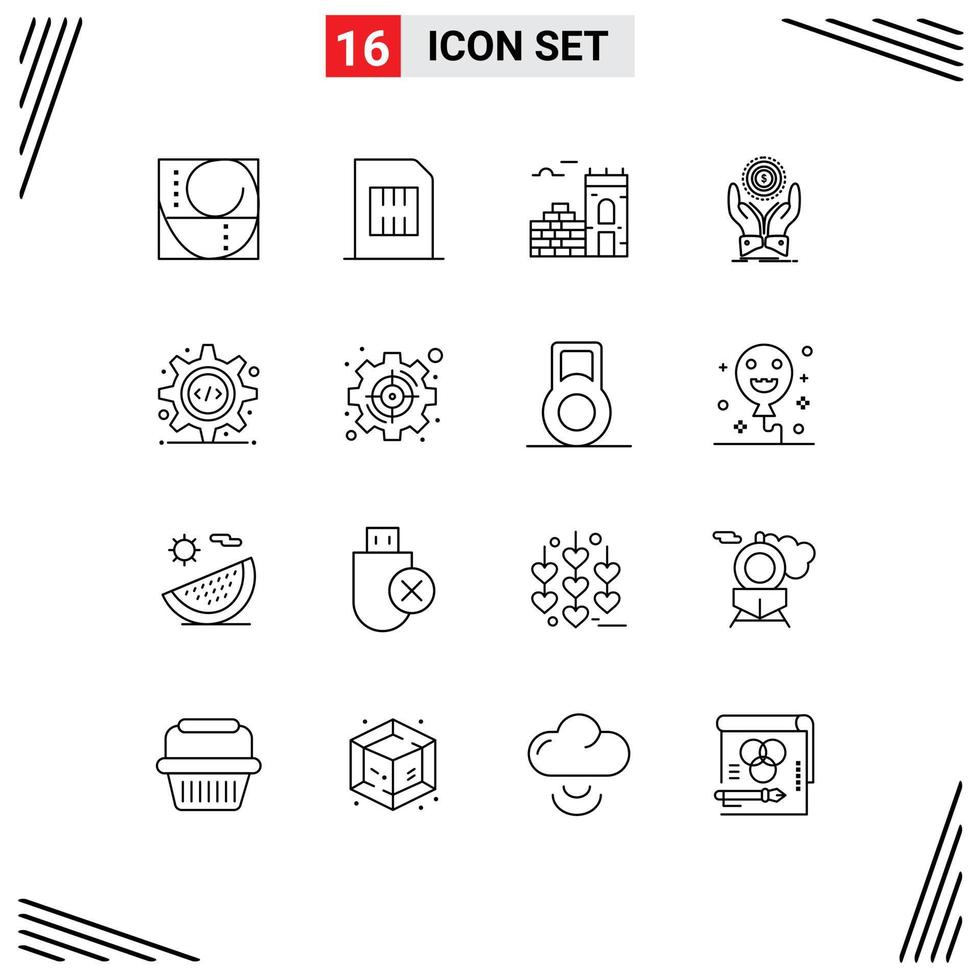 Universal Icon Symbols Group of 16 Modern Outlines of html dollar phone stack coin Editable Vector Design Elements